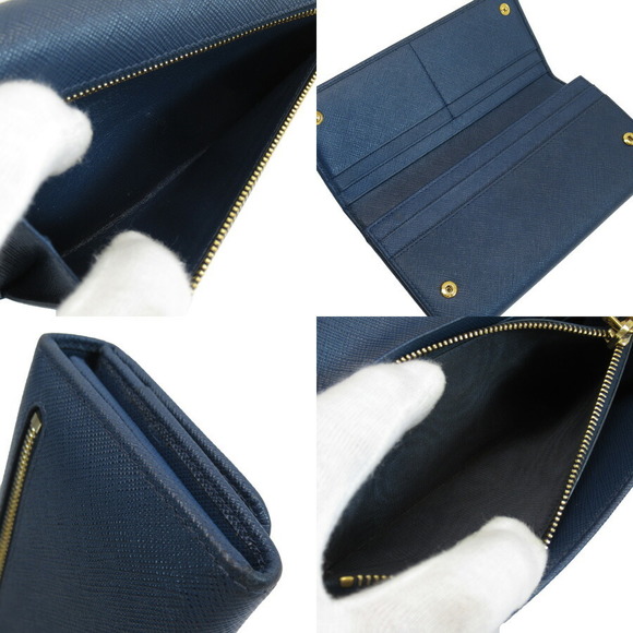 Prada Wallet leather Fold Saffiano long blue - Picture 1 of 3